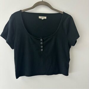 Madewell Henley Ribbed Black Scoop Neck Crop Top